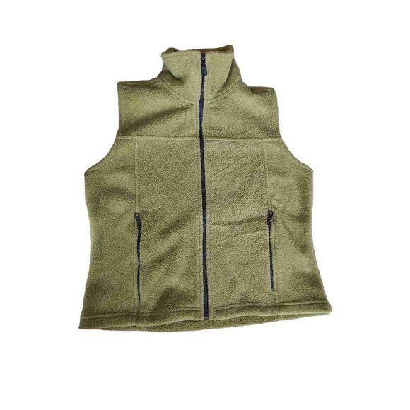 90s Olive Green Fuzzy Crooped Zip Up Vest MSport Medium Winter Fall Green - Picture 1 of 6